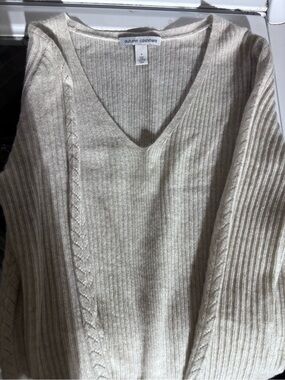 Autumn Cashmere Cream Ribbed V-Neck Cashmere Sweater